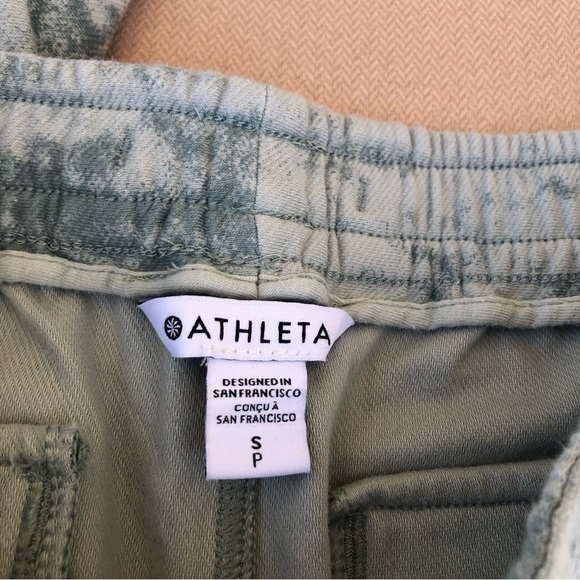 Athleta Cotton Blend Abstract Camo Green Gray Waist string Farallon Joggers SP - Picture 12 of 16